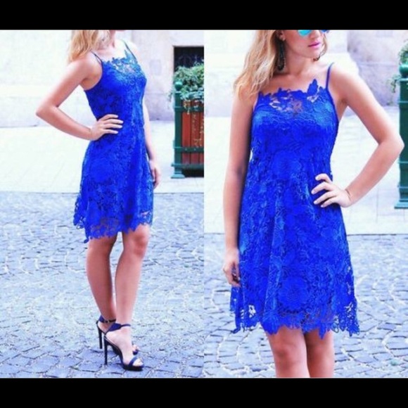 S ZARA Cobalt Blue Lace Dress - Picture 2 of 8
